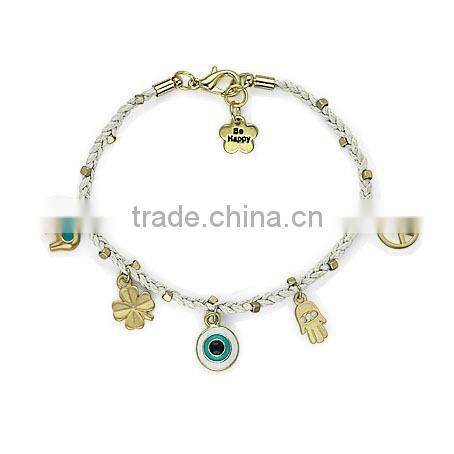 gold evil eye fatima hand peace sign four leaf clover elephant charms bracelet wax cord handwoven friendship bracelet luck charm