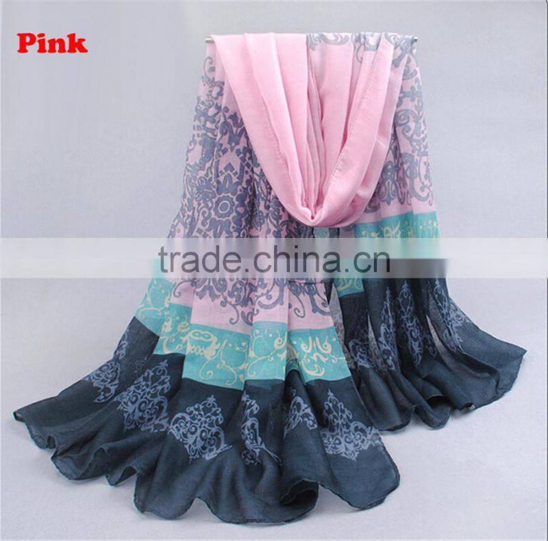 High Quality Gradual Colors Voile Female Scarves Shawl Wrap Long Foulard Women Scarf Flower Print