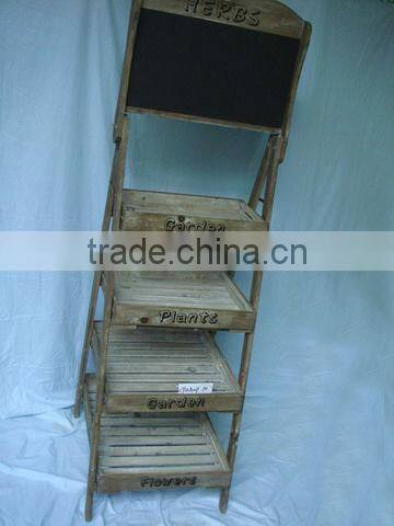 2 tiers Antique Wood Flower Display Stand with blackboard