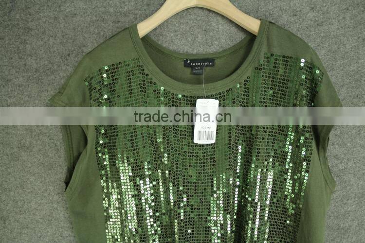 women fashion sequins T-shirts /sequins embroidery decoration blouse/sequin tank tops