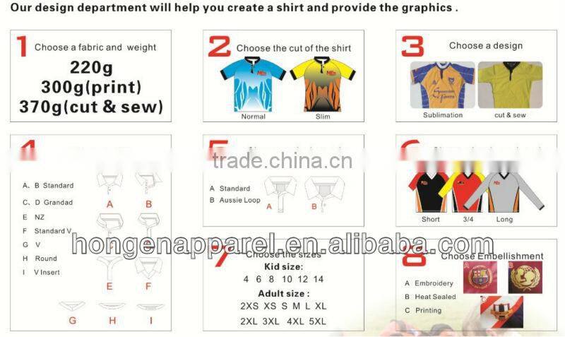 Hongen sports team set custom rugby jersey,long sleeve/sleeveless sublimated rugby jersey with embroidery