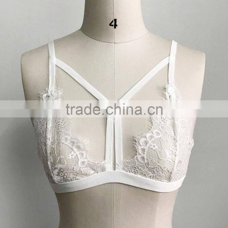 2017 new come summer woman crop top sexy girl bikini bra hollow out lace sex lingerie transparent