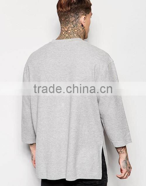 Oversized longline 3/4 sleeves 100% cotton men t-shirt China factory wholesale