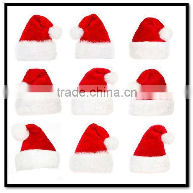 red colorchristmas hat with white ball for adults and kids