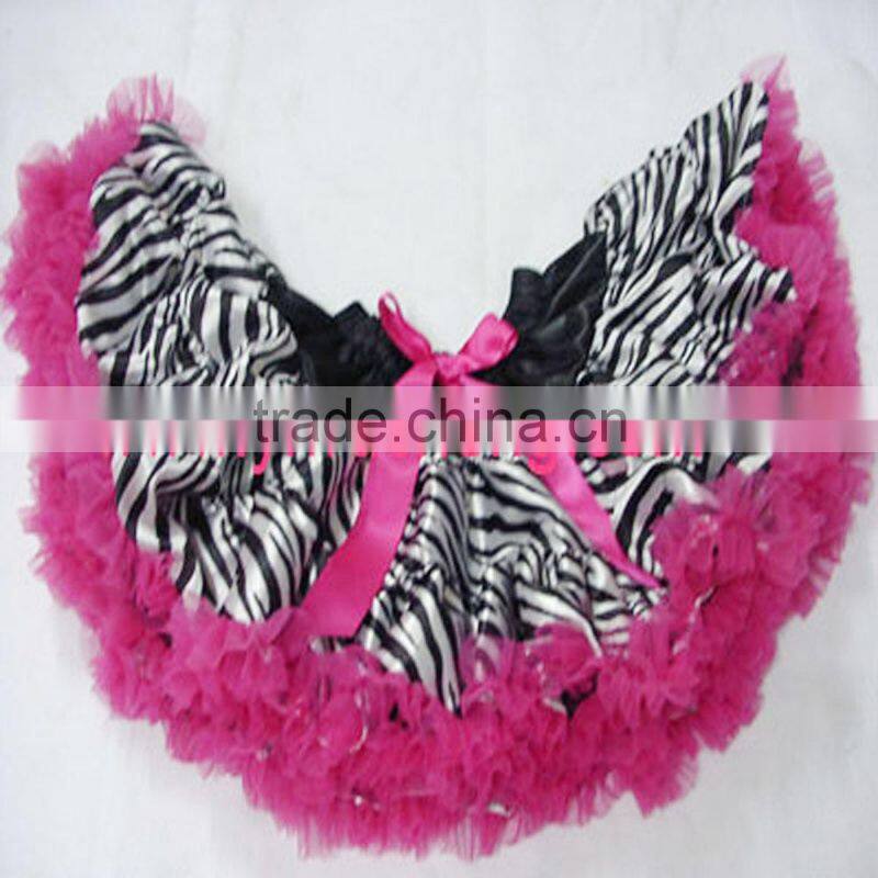 wholesale girls zebra pettiskirt with hot pink chiffon and bowknot,girls fashion tutu skirt