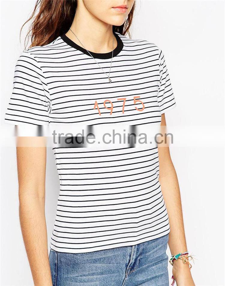 1975 printed black and white striped t shirt producer from China