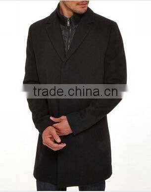 2014 Hidden Button High Fashion Classical Design Black Lapel Slim Fit Mens Cashmere Men Coat