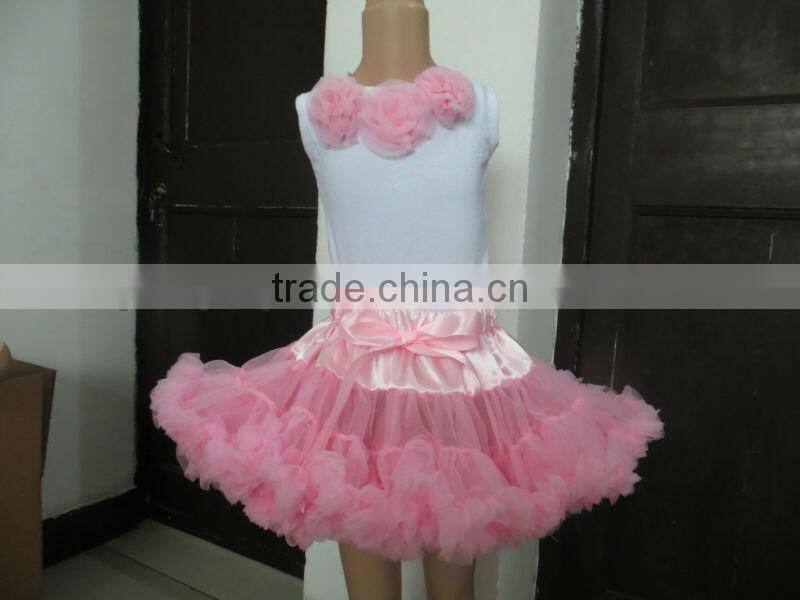 2014 Newest Baby Girl White Top and Aqua with Purple Fluffy Pettiskirt Baby Girl Outfits with Fluffy Tutu Skirt