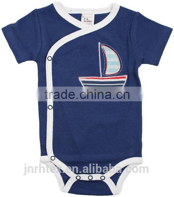 Red and write 3-6 months applique anchor summer wear short sleeve newborn organic cotton baby toddler clothing wholesale china