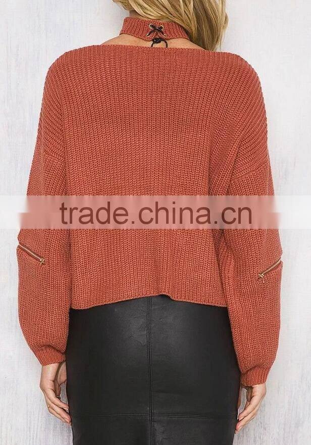 EY0853S 2016 Women Autumn Winter Long Sleeve Knitted Halter Pullover Sweater
