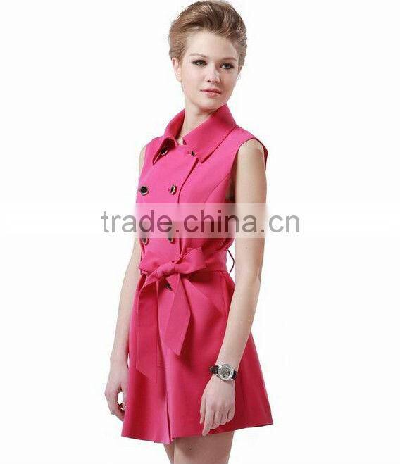 Plain Color Woman Sleeveless Dress with Belt