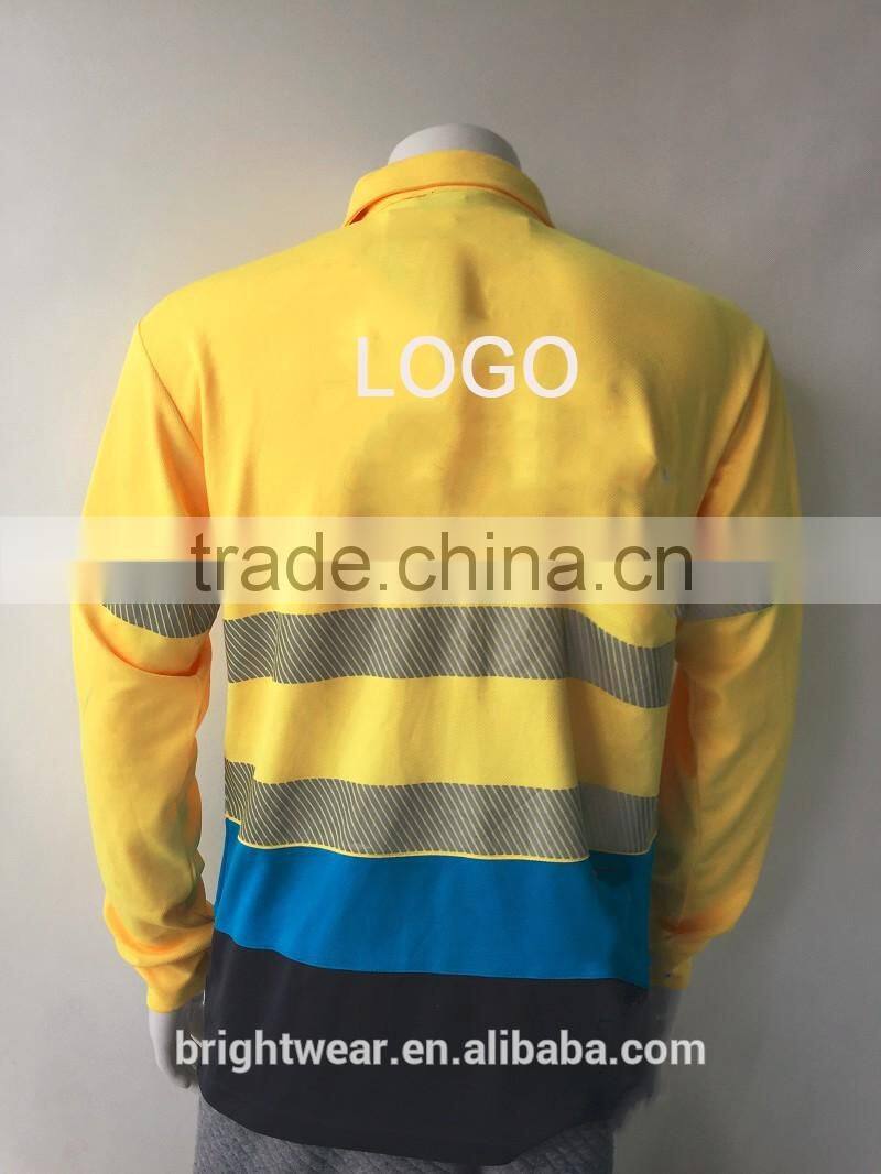 Hot sale custom printed polyester safety hi vis micro mesh heat-applied tape reflective polo shirt