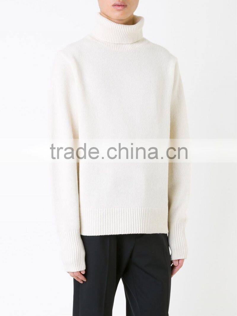 Wholesale Custom Winter/Autumn Cream High Neck Men Woolen Sweater Design