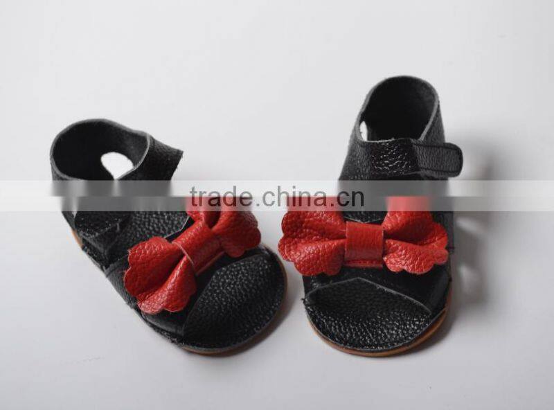genuine leather girl summer moccasins, bow design baby shoes