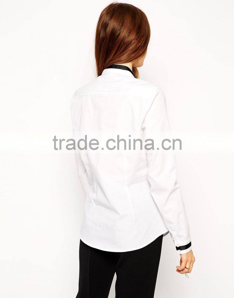 ladies Long Sleeved formal Shirt With Contrast Collar