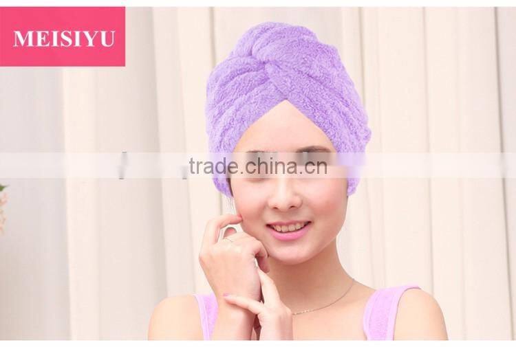 towel shower cap ,quick drying hair towel wrap with button wholesale