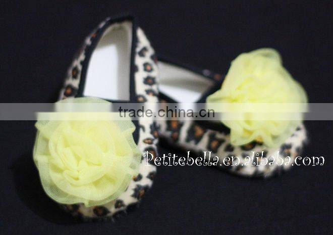 Leopard Print Shoes with Yellow Rosettes Pettishoes Crib Shoes MAS17