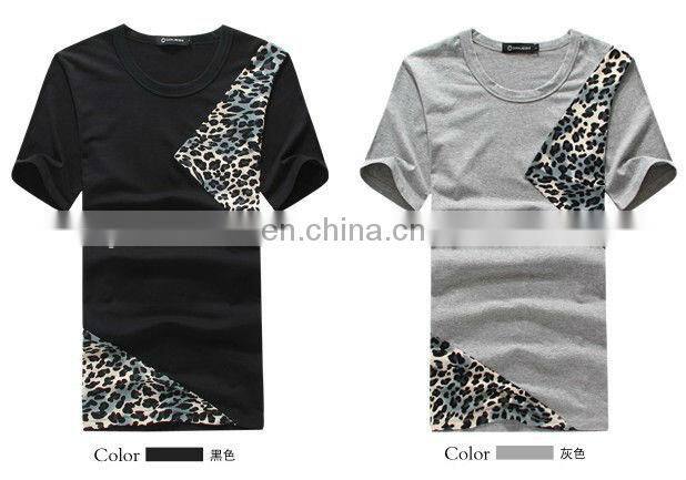 Male Short-sleeve Tshirts Printing Leopard O-neck Tight Plain T shirt