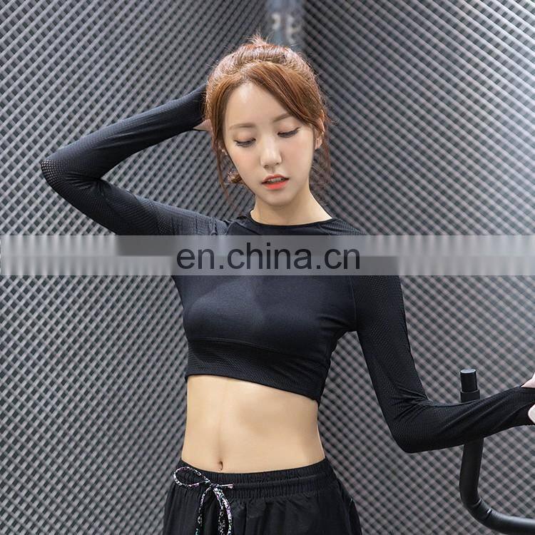 Women Backless Running T Shirt Quick Dry Elastic Running Tops Long Sleeve Sports Yoga Sportwear Fitness Midriff-baring Tees