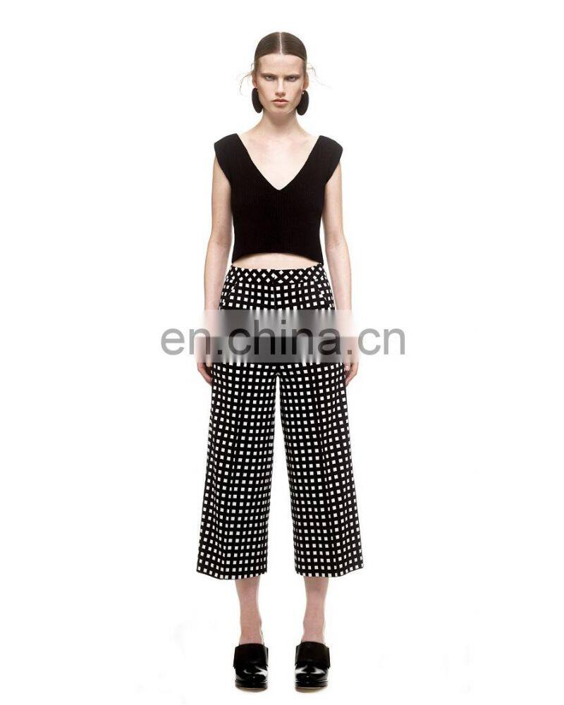 Womens Sexy Dress Crop Top and check long pants Two Piece Set