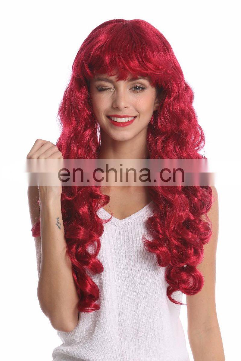 Carnival red curl long party wigs P-W203