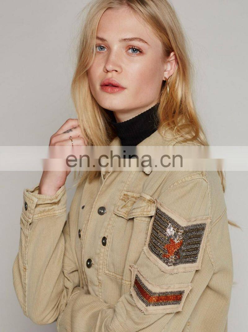 OEM Retro army style cotton shirt jacket for women