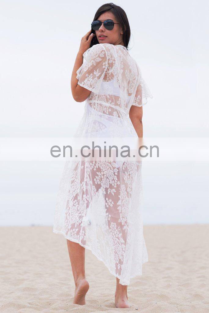 Sexy Transparent White Lace Beach Dress Bikini Cover Up