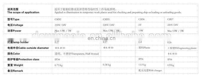 Marine IP56 220V 13W Waterproof Portable Light