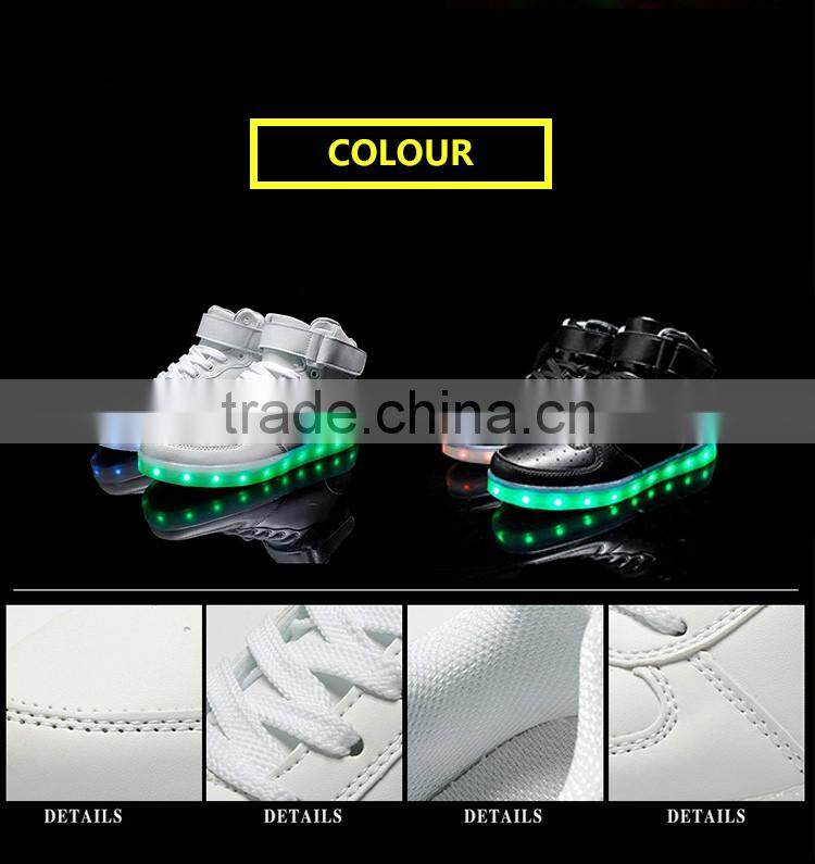 2016 New Wave pure black/white sport casual shoes with 7 colors LED luminous lights and USB charger cable