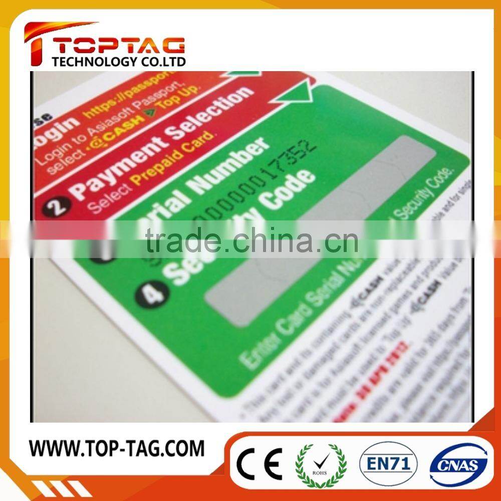 Factory price PVC scratch card printing / PVC calling card