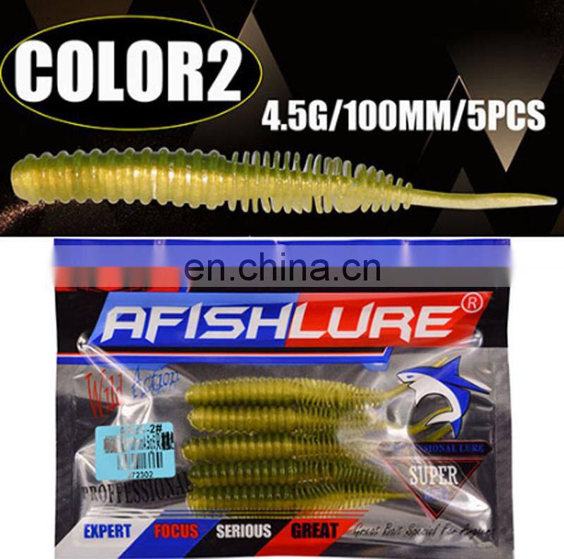 Amazon Wholesale 100mm 4.5g 5pcs/bag Screw Straight Tail Maggot Artificial Lure Fake Bait
