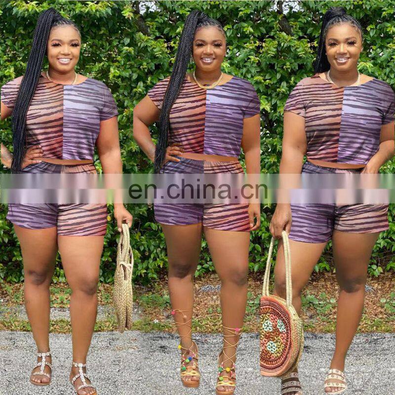 Summer new fashion sports and leisure plus size women's printed short-sleeved shorts suit wholesale custom LOGO