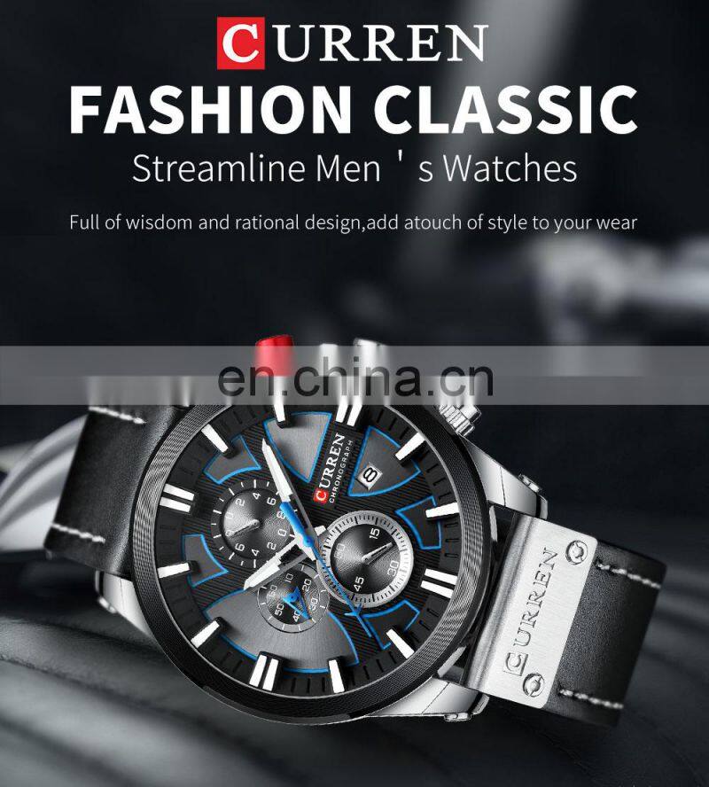 CURREN Casual Sport Watches for Men Blue Top Brand Luxury Military Leather Wrist Watch Man Clock Fashion Chronograph Wristwatch