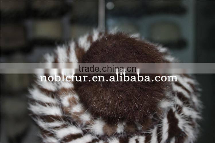 high quality fancy mink fur and fox fur ball/pretty knitted headwear with pompom
