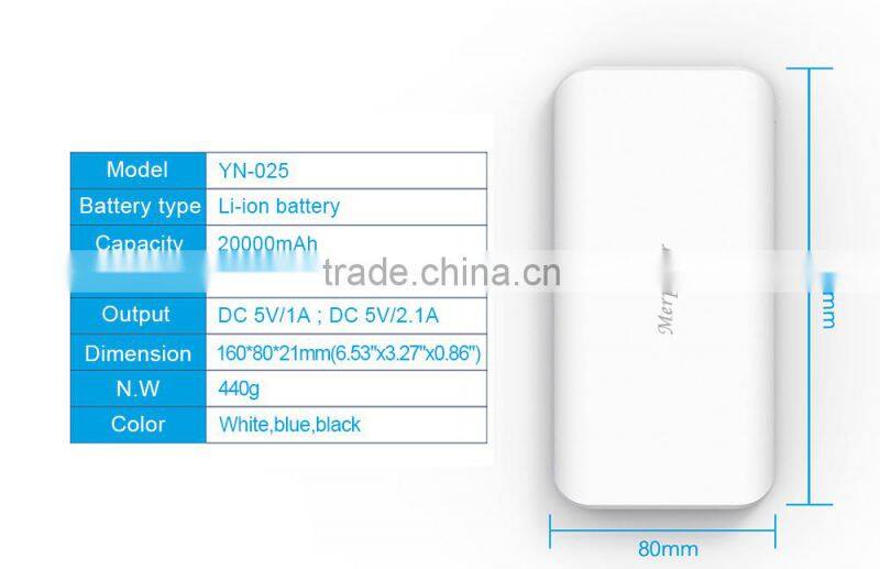 2014 popular LED torch Dual USB output power bank 20000mah