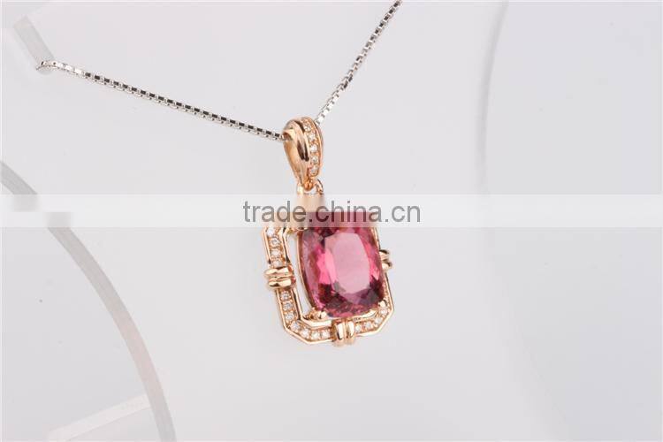 Popular Rubellite 18k rose Gold small diamond Pendants designs with color stone