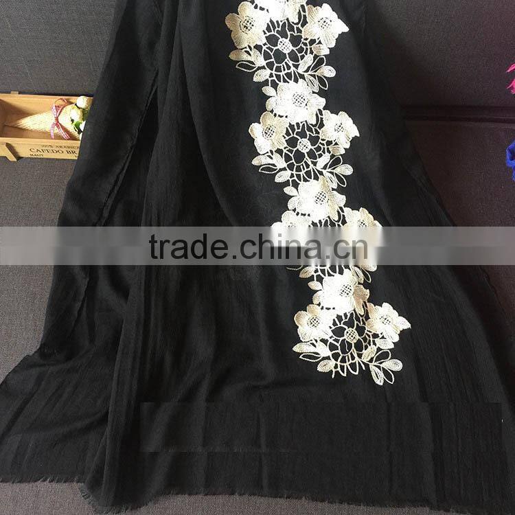 New Style Flower Embroidery Design Fashion Woman Cotton Viscose Scarf