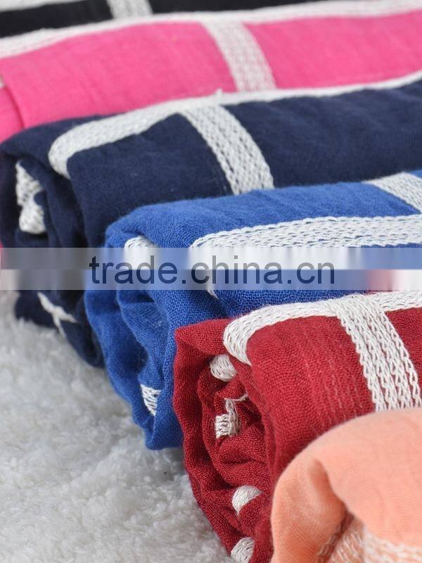 Wholesale Spring Plaid Checked Embroidery Cotton Shawl Scarf