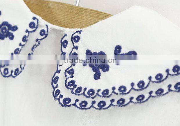 ladies cotton white shirt embroidery two layer collar short sleeve blouse