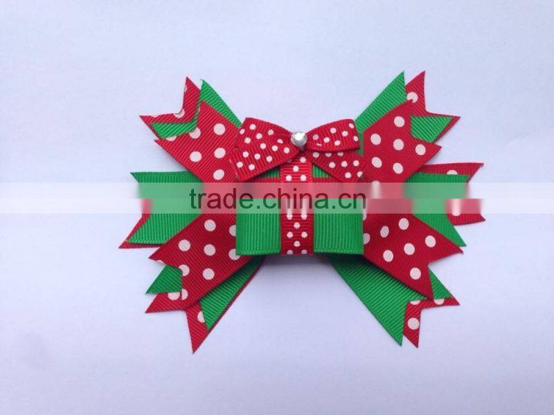 Baby Girl Hair Bow Large Layered Boutique Spike Christmas Hair Bows hairpin Clip in Red Green Party Hair Accessory CB-3389