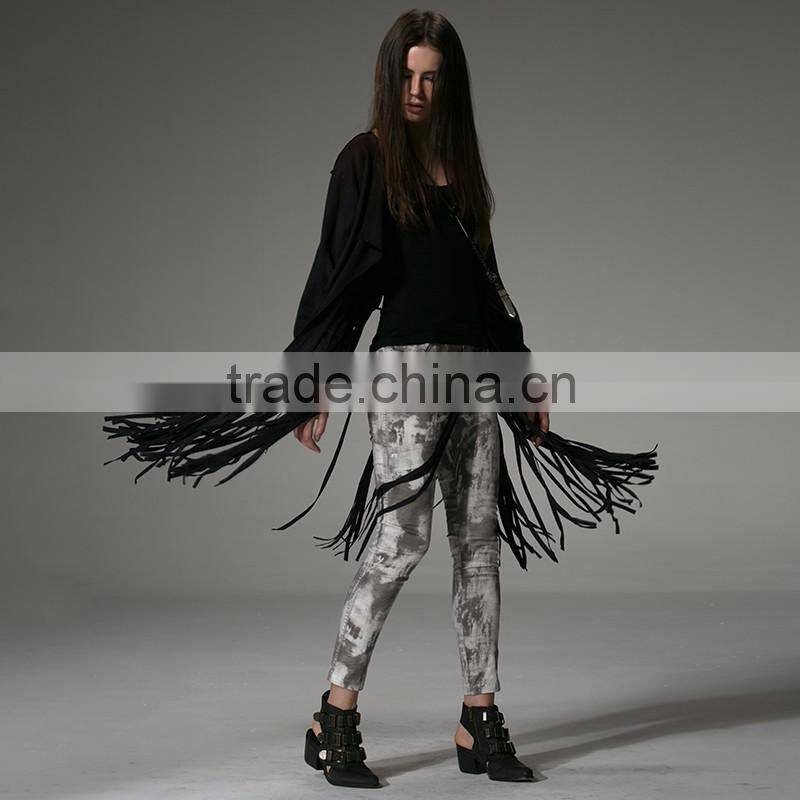 PY-086 Gothic Autumn Turn-down Collar Fitted Micro Suede Ladies Tassel Coats