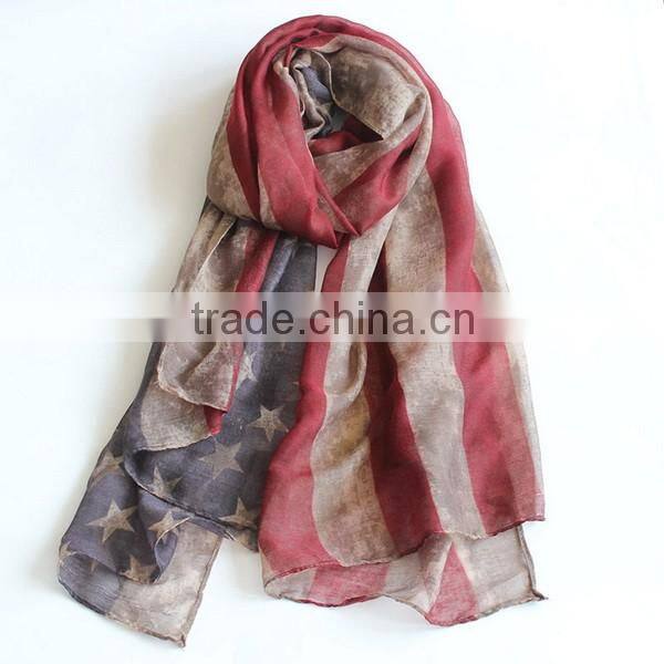 VINTAGE Team USA Boho American Flag Knit Scarf, Infinity Loop Circle Scarf, Cotton Lightweight Patriots' Day Gift