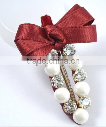 fashion crystal pearl ribbon hair bow alligator hair clips hair accessory