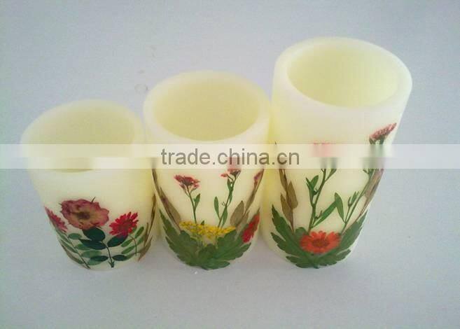 LED candle lights flameless electric candles with dried flowers in different sizes