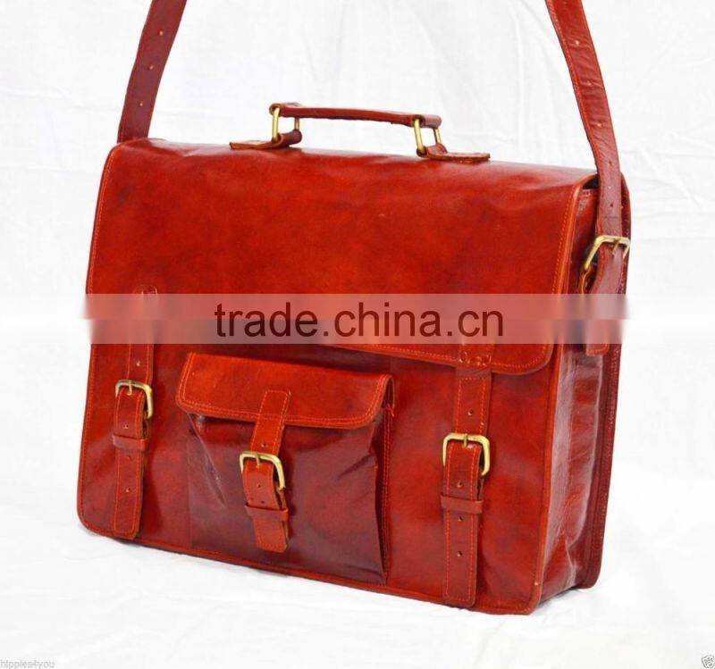 Real Goat Leather Vintage Messenger Shoulder Bag Men Briefcase Camera Bag Laptop Bag Cross Body Bag Vintage Bag