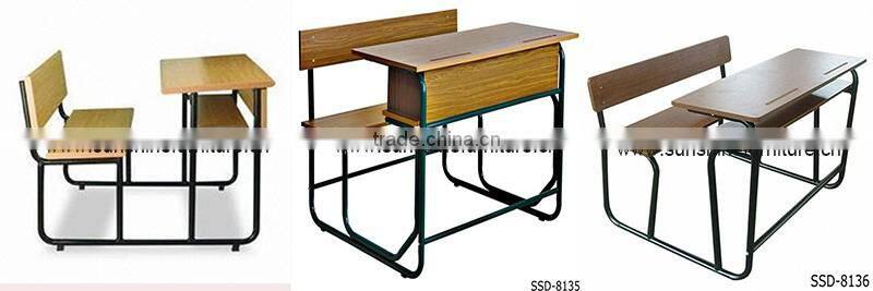 high quality classroom study table, white metal frame double school desk and bench
