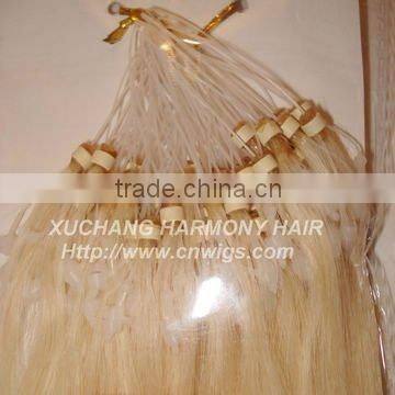 Popular double beads remy micro loop indian hair extensions