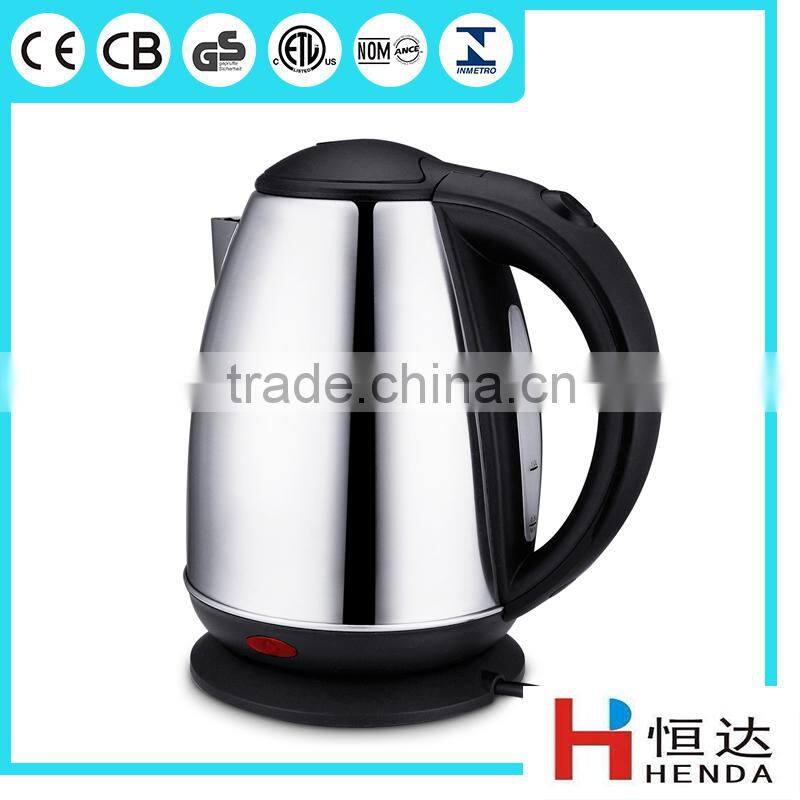 CE GS Approval 1.8L Stainless Steel Cordless Electric Water Kettle with water gauge/ HDK-214A