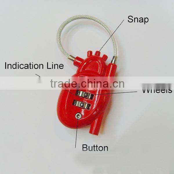 New design heart shape lock,Resettable Luggage Lock, Combination Lock CH-015