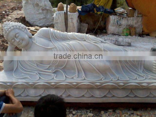 Sleeping Shakyamuni Buddha Statues for Sale White Marble Stone Hand Carving Sculpture for Home Garden Pagoda Temple